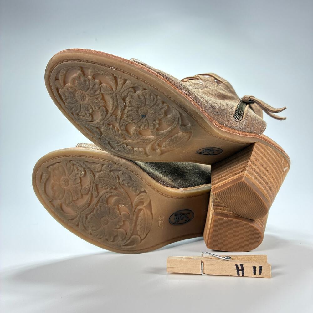 Sofft Brown Metallic Woven Peep Toe Block Heel Ankle Sandals Women's Size 6.5 M - Picture 8 of 8
